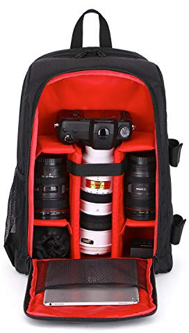 Chonor Sacs à dos pour appareil photo sac photographe Pro - Sac DSLR avec compartiment ordinateur, porteur trépied, étanche et antichoc pour extérieur (Compatibilité Canon/Nikon/Sony, Rouge)