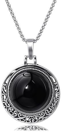 Sunongxin Black Obsidian Necklace, Vintage Necklace for Women, Protection Necklace for Men, Boho Necklace with Stainless Steel Chain