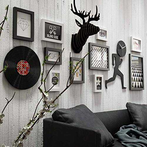 GNYVZXPLQ Holzrahmen Poster Fotos schmücken die Wände, Set, Kombination aus humanoider Uhr und Armbanduhr, Wanddekoration, Bilderrahmen, Retro-Foto, 10 Stück und 3 Zubehörteile, Schwarz + Weiß