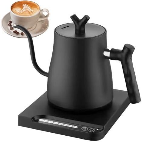 1L Electric Gooseneck Awan Kettle Real-Time Temp Control Hot Water Boiler Kettles Electric to Pour Over Coffee Brew Tea 1000 Watt Quick Heating Pot Smart Kettle