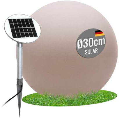 8 seasons design Solar Kugelleuchte 30 cm Shining Globe (sand) LED warmweiß, Dämmerungssensor – wetterfest – große Solarlampe für außen (Garten, Terrasse, Balkon) – robust & langlebig