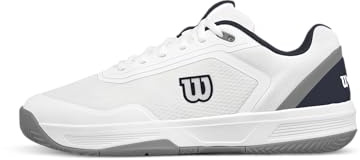 Wilson Scarpe da Tennis da Uomo Courtglide, Vestibilità e Comfort, Trazione Affidabile, Assorbimento degli Urti, Colore: Bianco / Blu navy / Grigio scuro, Taglia: 8