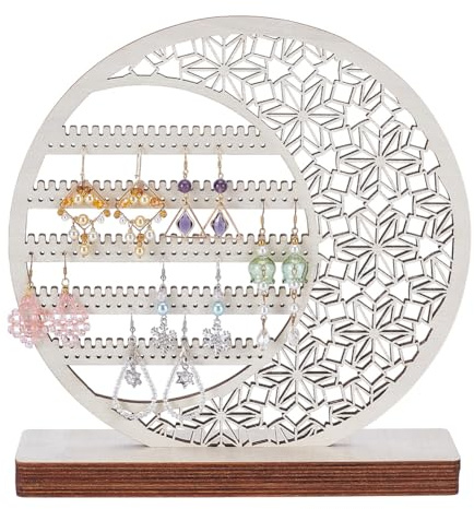 UNICRAFTALE 5 Stöckiger Ohrring Organizer Holz Schmuck Organizer Runder Mond Hängender Organizer Ohrring Präsentationsständer Schmuckregal Raumdekoration Tisch Ohrsteckerhalter Präsentationsturm