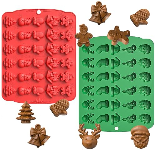 2er Pack Silikon Schokoladenform für Weihnachten Weihnachtspuddingform | 2er Pack Silikon Schokoladenform für Weihnachten Weihnachtspuddingform Lebkuchenmann Bonbonform Mousse Backwerkzeug für