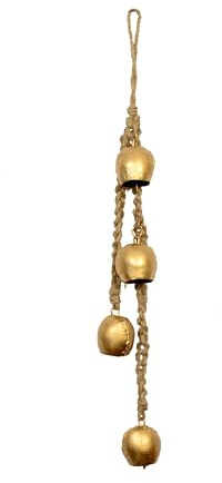 Set of four vintage Gold Cow Bells with Jute hanging rope - Handmade Christmas Decoration, perfect for christmas, weddings, indoor and outdoor decoration