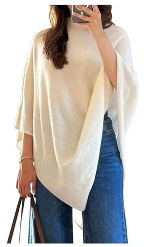 Milumia Women's Poncho Sweater Knitted Pullover Shawls Wraps Capes Dolman Sleeve Tops Beige X-Small
