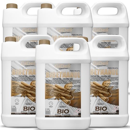 GiDeli Bioetanol 6 x 5 l con aroma a canela 96,6% etanol para chimeneas interiores y exteriores, sin humo ni hollín, de maíz y remolacha azucarera