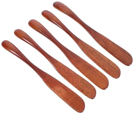 Mikinona 5 pièces Lot Couteaux Bois Multifonctions pour Tartiner Beurre Confiture et Fromage Couteaux de Cuisine pour Desserts Ustensiles pour Pâtisserie et Sandwichs Réutilisable