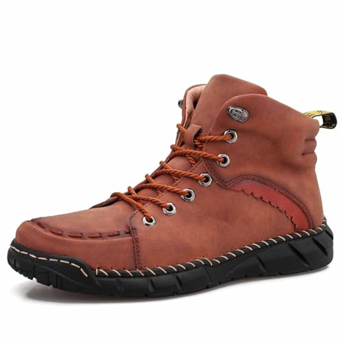 Generisch Botines para hombre hechos a mano de piel sintética con soporte para el arco del pie, puntadas altas para el tobillo, botas de tobillo modernas, zapatos descalzos de trabajo, botas con