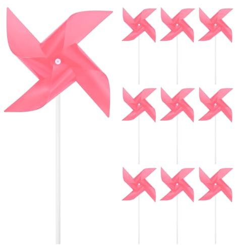 M METERXITY 10-Pack Quatre Lames Girouettes Arc-en-Ciel, 11 Pouces Spinners Vent Plastique Extérieur Moulin À Vent pour Décoration De Fête/Jardin/Pelouse, Accessoire Spinners Vent [Rose]