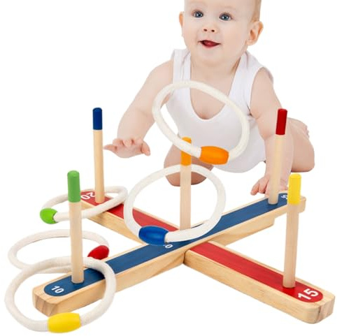 Generisch Ringwurfspiel Aus Holz - Buntes Ringwurf-Kombi-Set Mit Unterschiedlichen Punkteständen Für Kinder Ab 3 Jahren | Robustes Und Sicherheitsgeprüftes Holzspielzeug Für Drinnen Und Draußen