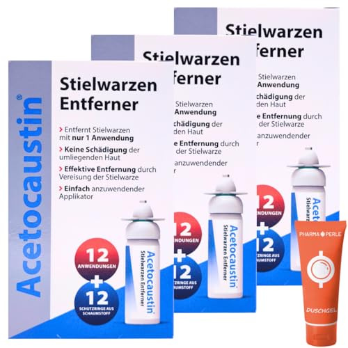 Acetocaustin Stielwarzen Entferner 3x 50 ml I Vereisung von Hautanhängseln I Präziser Applikator I Für Hals, Brust, Rücken, Achselhöhlen & Leiste I Spar-Set plus Pharma Perle give-away