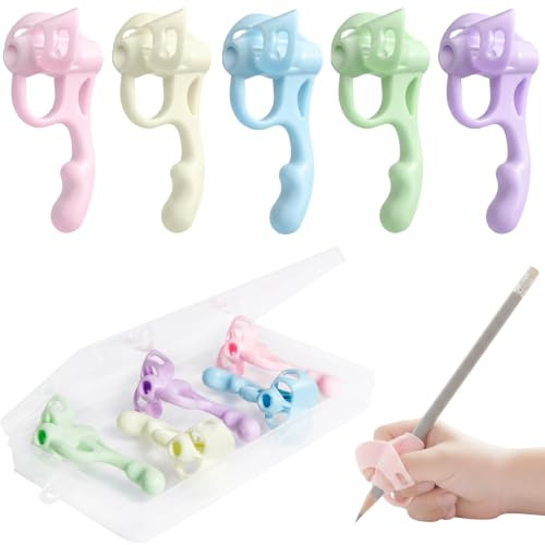 Impugnature per Matita 5 Pezzi TPR Ergonomiche | Texture Flessibile, Pressione delle Dita Ridotta, per Destri e Mancini, Compatibile con Penne Gel, Scuola Ufficio Casa