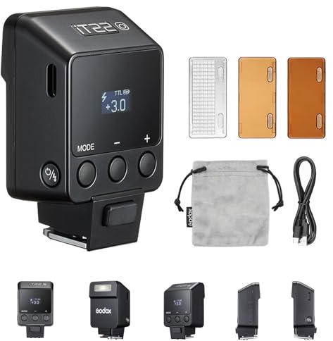 GODOX iT22O TTL Kamerablitz 1/8000s HSS 1,5 s Wiederaufladezeit 700 Blitze Bei Voller Leistung Kamera Speedlite mit magnetischen Diffusoren und Farbfiltern für Panasonic/Olympus Kameras (Schwarz)