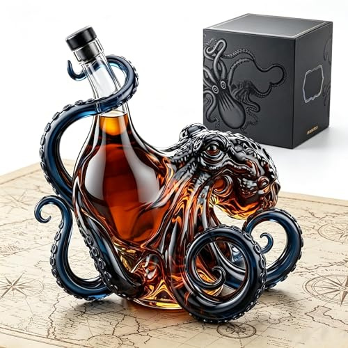 Decanter per vino a forma di polpo, 320 ml – vetro 3D Arte nautica in puro vetro, soffiato a mano e senza piombo – Un oggetto da collezione per una presentazione raffinata di vini, liquori e bibite