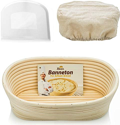 Bread Bosses Oval Bread Banneton Proofing Basket - 10-Zoll-Körbe Sauerteig Banaton Handtuch zum Backen Oval Proofing für Sauerteigbrot Herstellung Starter Jar Kit