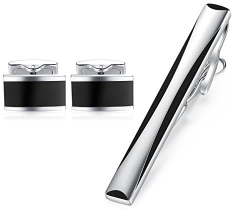 HONEY BEAR Boutons de manchette Pinces à Cravate Set pour le cadeau d'affaires de mariage de chemise d'hommes.Noir 5.4cm (Sans boîte 5.4cm)