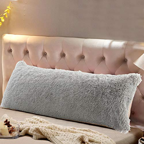 Reafort Luxury Faux Fur Body Pillow Cover 21 x 54, Long Hair PV Plush Body Pillow Case with Hidden Zipper Closure, Ultra Soft Fluffy Decorative Long Pillow Cover (Gray, Body)