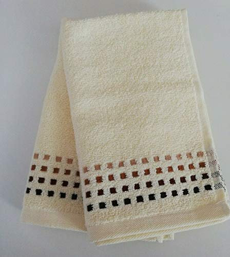 Sue Rossi Ltd 100% Portuguese Cotton Guest Towels Hand Kitchen Towel Face Cloth 30 x 50 cm Pack Of 2 (Chocolate - Cream)