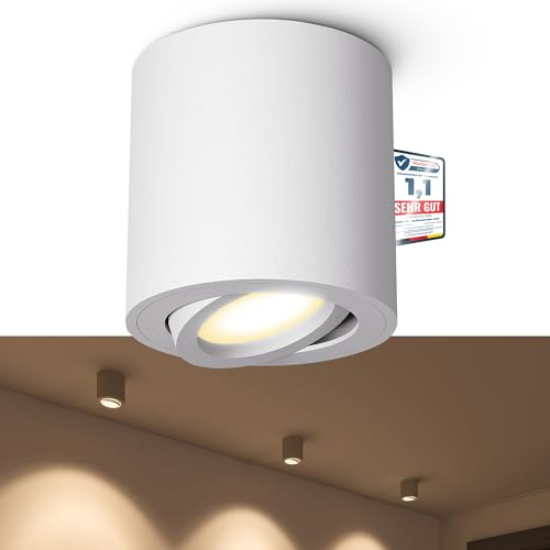 linovum CORI weißer LED Aufbaustrahler schwenkbar & rund - mit LED GU10 Leuchtmittel 2W warmweiß 230V - Aufbau Deckenstrahler