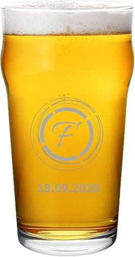 Generico MASTERLASER3.0 Bicchiere da Birra Personalizzato - Pinta da Birra Inciso Personalizzabile con Nome Iniziale Data e Caratteri Diversi Idea regalo (1 pezzo)
