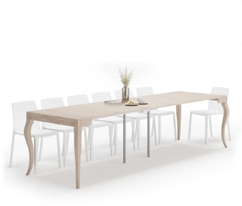Mobili Fiver, Tavolo Consolle Allungabile, modello Classico, 45(306,2) x90 cm, Olmo perla, fino a 14 posti, Consolle da Soggiorno, Made in Italy