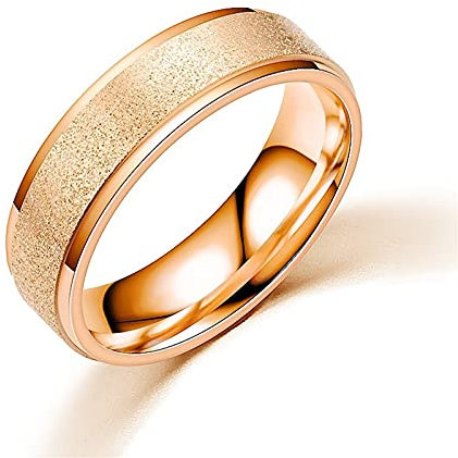 KnBoB Dainty Promise Rings for Women, 6mm Black Frosted Pearl Sand Stainless Steel Black Woman Wedding Bands Size V 1/2