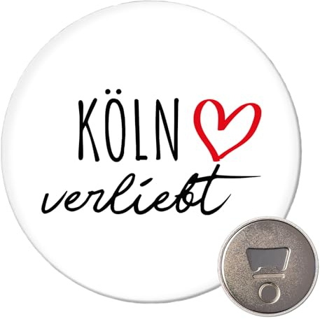 Huuraa Magnet Köln verliebt Geschenk | 59mm Kühlschrankmagnet rund Flaschenöffner Geschenkidee
