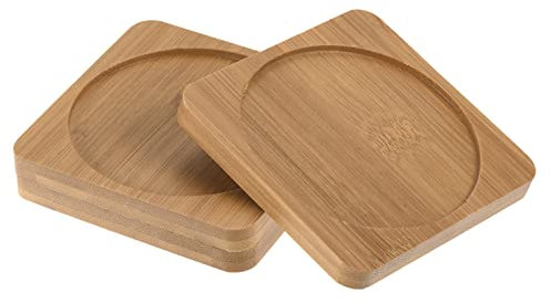 PATIKIL Plant Pot Saucer, 3 Pack 4 Inch Bamboo Square Round Flower Drip Tray for Indoors