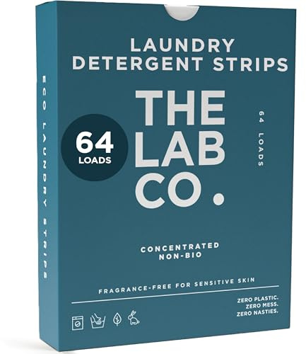 The Lab Co. Laundry Detergent Strips Washing Sheets | Eco Ultra-Concentrated | Non-Bio for Sensitive Skin | Non-Toxic | EDC-Free | Lab-Tested | Fragrance Free Unscented Odourless | 64 Loads