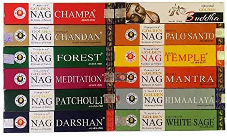 NALE Confezione da 12 incensi Golden Nag Vijayshree.- 12 scatolette da 15 grammi