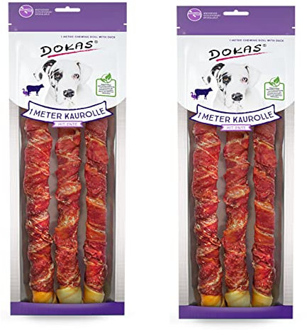Dokas Dog 1 Meter KAUROLLE mit Ente (RINDERHAUT) - Doppelpack - 2 x 315g