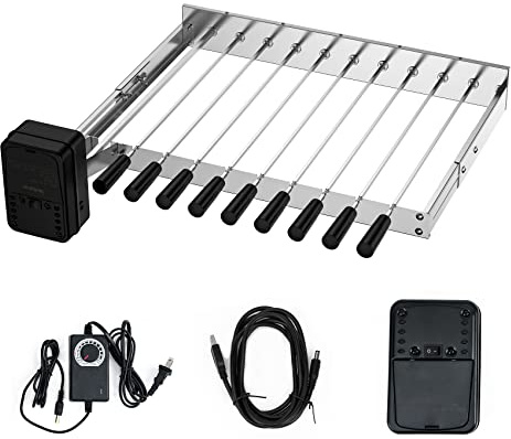 Skyflame Ensemble de brochettes électriques en acier inoxydable avec 9 brochettes rotatives automatiques avec moteur à vitesse réglable et support de grille de barbecue de longueur réglable