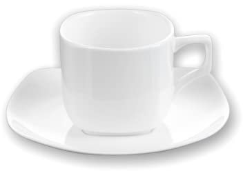 Wilmax - Tazze OLIVIA con piattini - Set da 6-90 ml - Tazze da caffè in porcellana - Bianco - Servizio da tavola per 6 persone - Set di tazze per caffè, tè, dessert