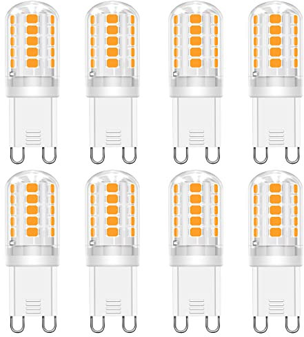 8 Stück LED-Leuchtmittel G9 3 W, entspricht 30-40 W Halogen, Warmweiß 3000 K, LED-Leuchtmittel Stiftsockel, 360 lm AC 220 V 230 V CRI> 85, Standardsockel G9
