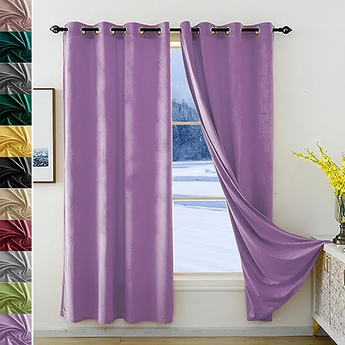 JRUI Cortinas Terciopelo 1 Piezas Cortinas Salon con Ojales Cortina Termica Aislante Frio 120 x 135 cm(AnchoxAlto) Blackout Curtains Aislamiento Acustico para Habitacion Dormitorio/Salon Violeta