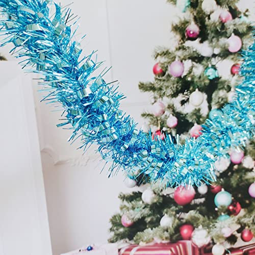 Wambere 5 PCS Weihnachtsdeko Girlanden,2M Weihnachtsgirlande Künstliche Dekogirlande Lametta Girlande für Christbaumdeko Festival Geburtstag im Freien drinnen Kamin Treppen Dekoration,Hellblau