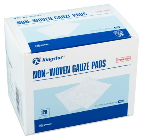 K Kingstar Sterile Nonwoven Gauze Pads, 3x 3 Wound Dressing, 60 Packs - 120 Pieces Superior Soft Sponge Pads, Higher Absorbent Gauze Compresses for Trauma or Post-Operative Wound Care