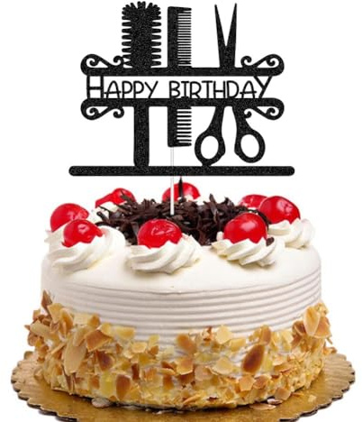 Topper per torta di compleanno con parrucchiere, decorazione per feste di compleanno da barbiere, parrucchiere, decorazioni per feste per uomini e donne, glitter neri
