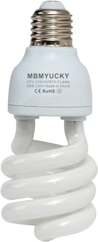 MBMYUCKY UVA UVB Licht Reptile Kit UVA UVB Lampe Schildkröte Kompakte Leuchtstofflampe UVB Beleuchtung für Wüste Reptile Bartdrache Vivarium Eidechse (26, Watt)