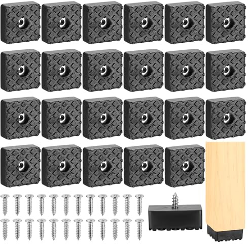 24 STK Gummifüße Schraubbar, schwarz Möbelfüße, Gummipuffer Möbelfüsse Gummifüße, Quadratisch Fußkappen für Gartenstühle, rutschfest schützen Möbelgleiter mit Schrauben, 30x30mm