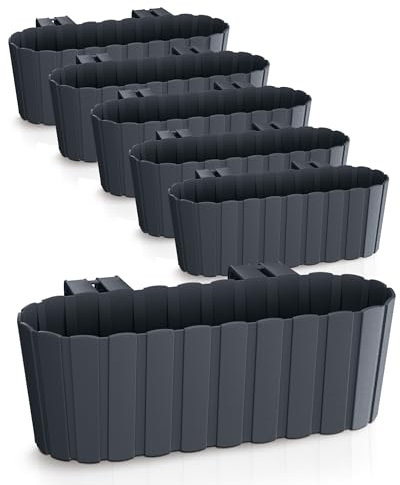 Spetebo Balkon Blumenkasten mit Halterung 39 x 13 cm - 6er Set - Kunststoff Geländer Pflanztopf in anthrazit - Garten Blumentopf Pflanzkasten zum Einhängen