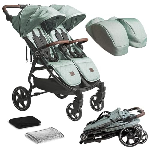 Olmitos - Silla de paseo Gemelar VentTwin+ para bebes - Ligera, Compacta y Versátil opción de carro gemelar - Capazo no incluido - Respaldos y Reposapiés ajustable Chasis de aluminio cuero de nailon
