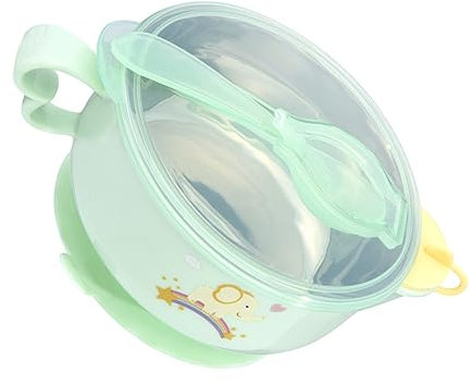 MERRYHAPY Isolier-saugnapf-schale Mit Löffel Edelstahl Thermoschale Für Kleinkinder Selbstständiges Füttern Tragbar Geschenk Babyparty Mintgrün