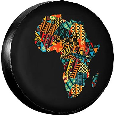 Afrika-Karte In Traditioneller Ethnischer Afrikanischer Musterkunst Reserverad Reifenabdeckung Prämie Reserveradabdeckung Wetterfest Radreifenabdeckung Universal Für Auto LKW Rv 15inch