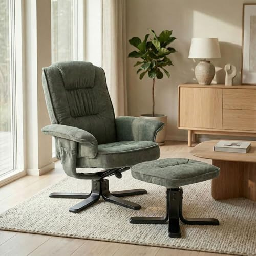 IDIMEX Relaxsessel Charly mit Hocker drehbar neigungsverstellbar grün [Max. Belastbarkeit 100 kg] für Wohnzimmer, TV-Sessel Fernsehsessel mit Liegefunktion Polstersessel und Hocker