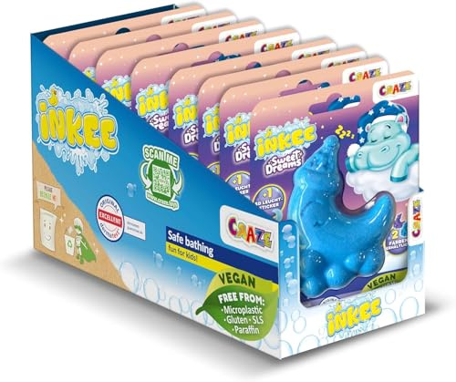INKEE Foamy Moon Sweet Dream 8er Set - schaumige Badekugeln in Mondform, Badebombe Kinder mit Überraschung 8x 60g, mit Lavendelduft und Kamillenöl,lila & blau