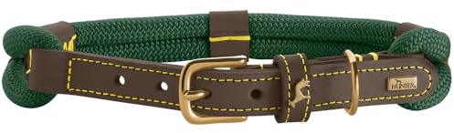 HUNTER Malia Hundehalsband | aus geschmeidigem Tau & robustem Leder, leicht, strapazierfähig, Made in Germany, Farbe: Dunkelgrün/Dunkelbraun, Größe: 45
