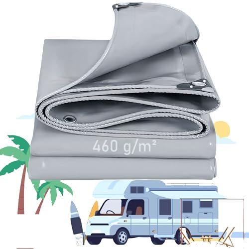LDQBF Abdeckplane Regenplane,1x10.5m 460g/m² PVC planen mit Ösen,reißfeste Plane,Geeignet für Gewächshaus,Grill,Fahrrad & Pooplane,Wassedicht & UV Beständig Grau