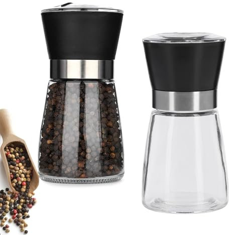 Molinillo Núcleo de Cerámica, Juego de 2 Molinillo de sal y Pimienta, Molinillo Cerámico Ajustable, Juego de Molinillos, Molinos de Especias de Acero Inoxidable, para Especias Varias, Negro